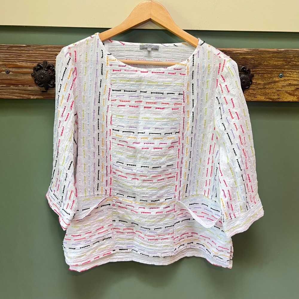 Habitat Clothes to Live In White Multi Color Dash Seersucker Top 46123 Small